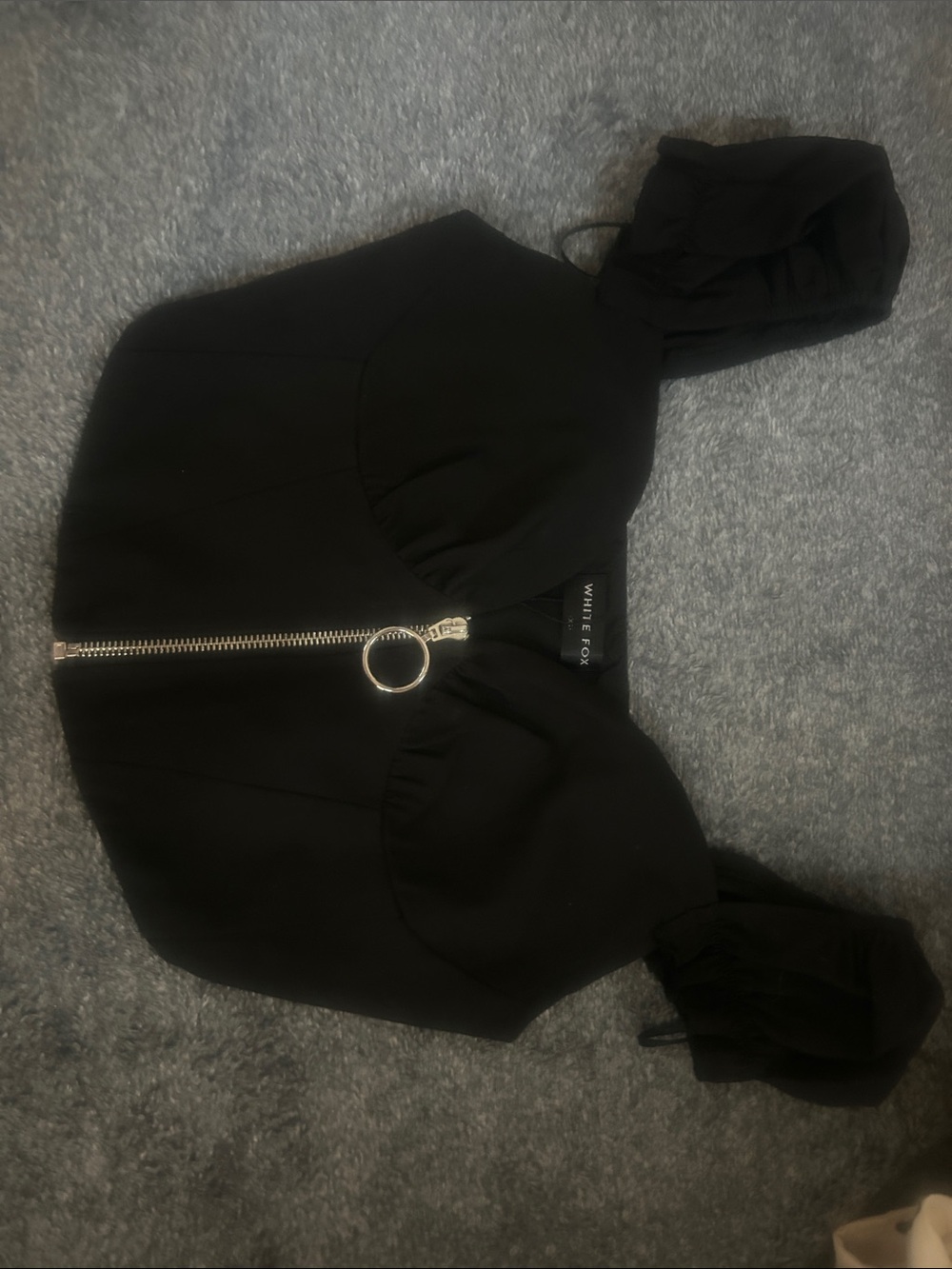 White Fox Boutique Black Puff Sleeve Zip Crop Top